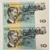 AUSTRALIA 1966 . TEN 10 DOLLARS BANKNOTES . COOMBS/WILSON . CONSEC PAIR . FIRST PREFIX SAA
